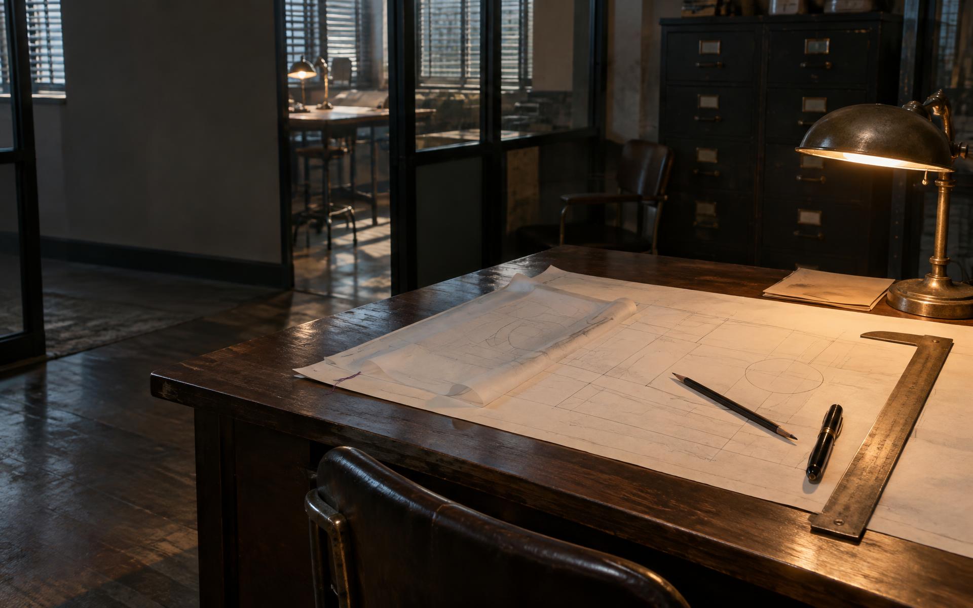 Cream drafting paper where loose graphite marks resolve into a clear structure